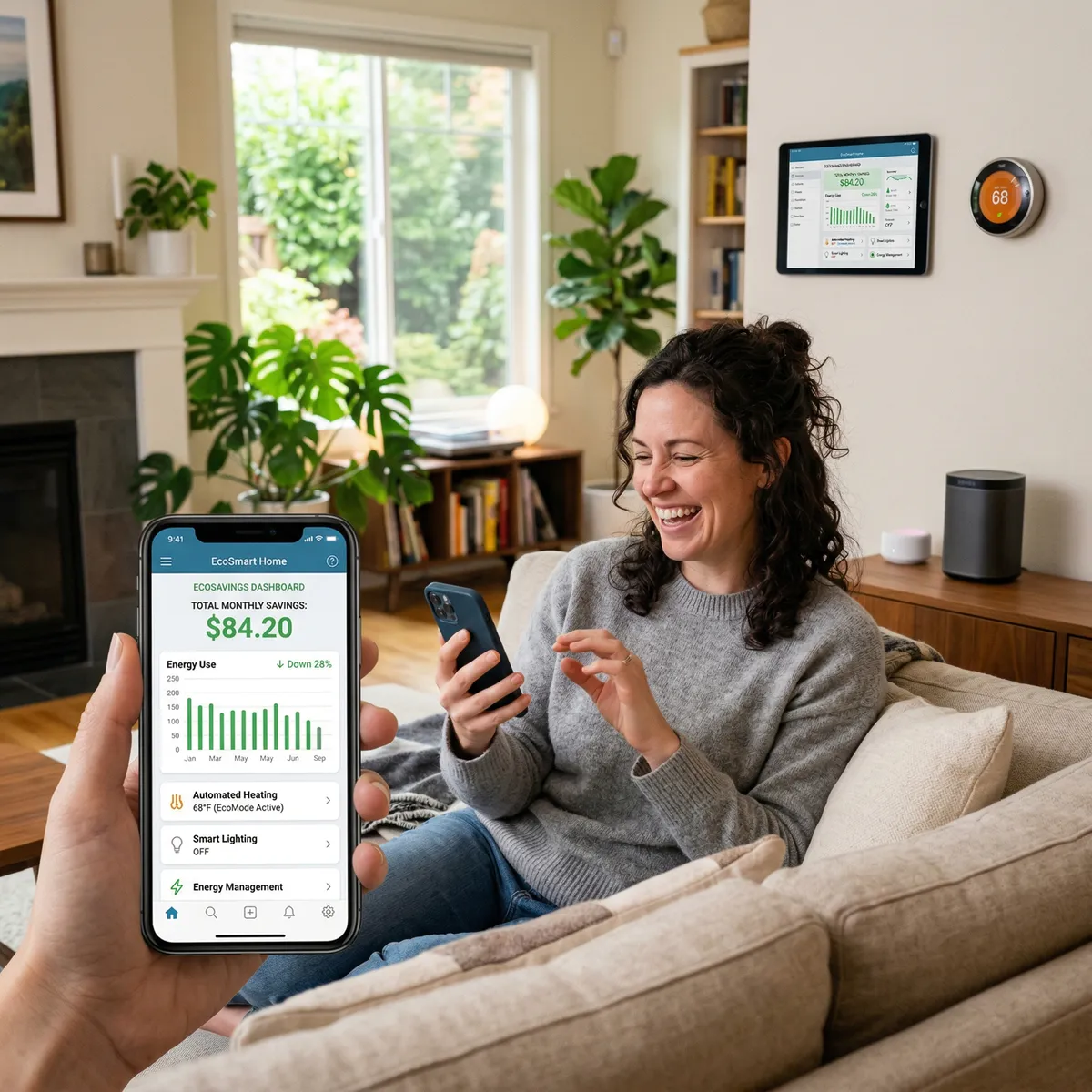 Happy customer saving money